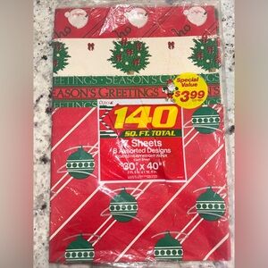 Vintage Cleo Christmas Gift Wrap New Old Stock 8 Designs 140 Sq Ft Santa Penguin